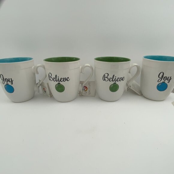 Spectrum Designz Large Christmas Mugs Believe & Joy 16oz Joy & Happy Set Of 4 - Picture 4 of 9